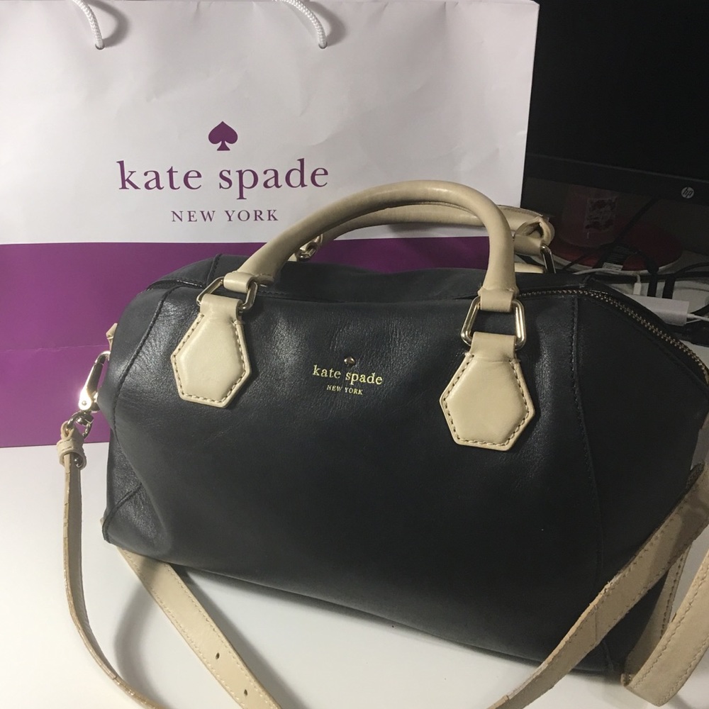 Kate Spade black with beige handles satchel bag